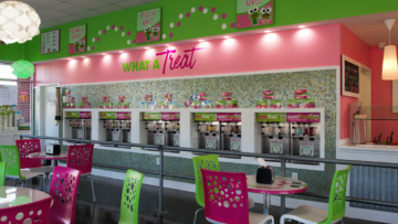 sweetFrog frozen yogurt dispensers and tables and chairs